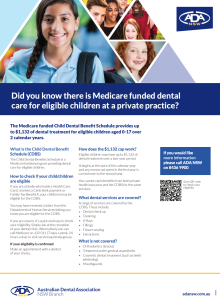 Medicare's Child Dental Benefits Schedule (CDBS) - ADA - Australian Dental Association version